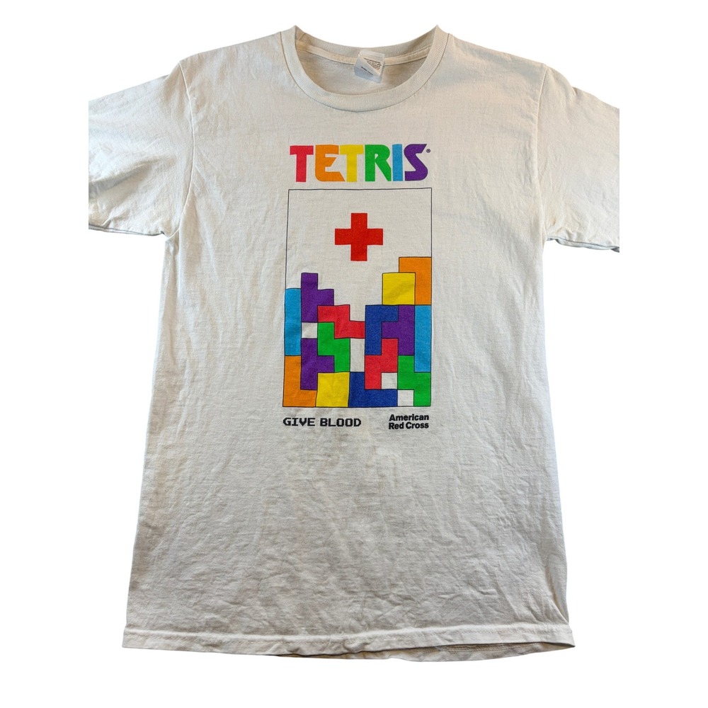 Tetris American Red Cross Give Blood Graphic T-Shirt White Hanes Small